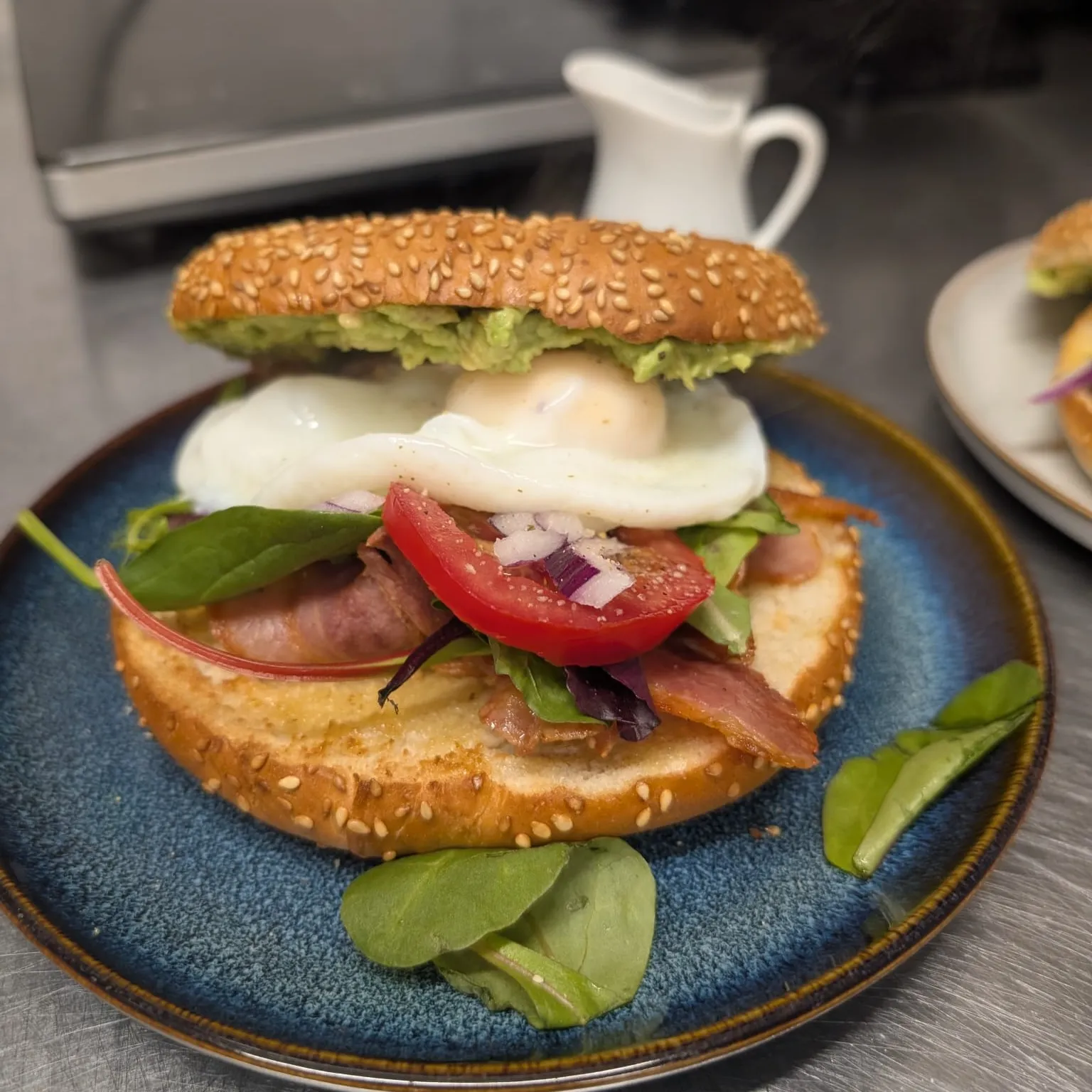 Bagel with Poached Egg and Bacon