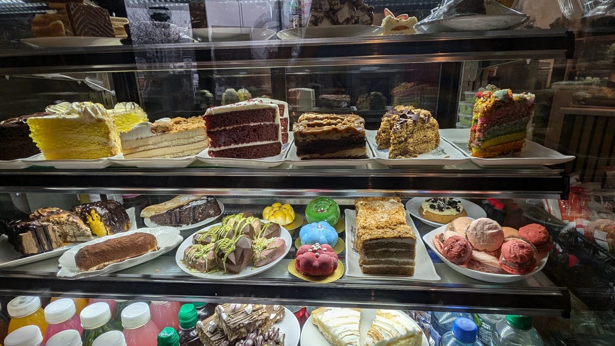 Display of fresh cakes and desserts